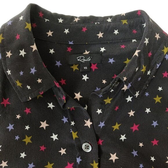 Rails Kate Silk Rainbow Stars Shirt Women's Size XS Button Front Long Sleeves - Picture 6 of 9